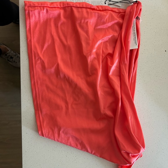 Satin pink sparkly 2 piece bathing suit with a matching cover-up skirt. - Picture 3 of 4